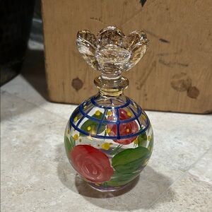 vintage Round hand-painted Floral glass perfume bottle